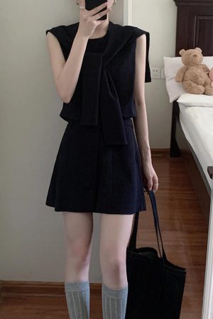 French-Style Casual Sleeveless Vest Top and A-Line Short Skirt Two-Piece Set for Women - Summer 2025 Fashion