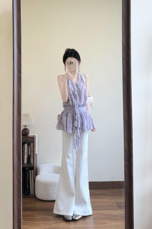 French-Style Checkered Chiffon Sleeveless Dress with Floating Ribbon Lace Edge - Women's Loose Summer Fashion