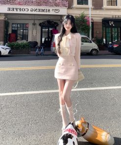 French-Style Elegant Short Jacket for Women - Petite Fit, Perfect for Spring Layering with Skirt and Shirt Set