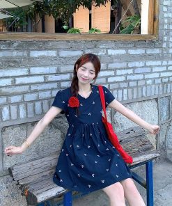 French Style Embroidered Bow Tie Dress for Women, Sweet V-Neck Short Doll Dress, Summer Fashion, Romantic Look