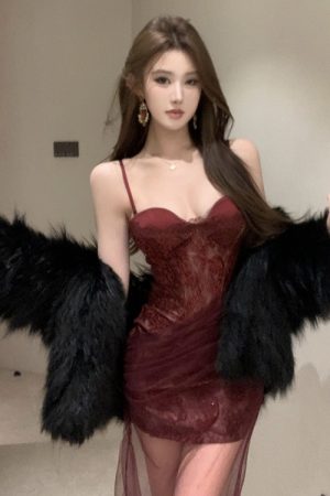 French-Style Evening Gown Long Dress for Women, Sexy Lace Mesh Splicing, Spaghetti Strap, Elegant Banquet Dress, Socialite Fashion
