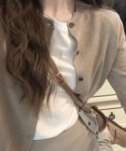 French-Style Fitted Knitted Cardigan Top & Half-Length Skirt Two-Piece Set for Women - Chic Autumn/Winter Fashion