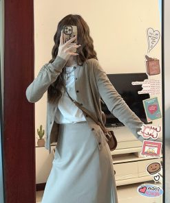 French-Style Fitted Knitted Cardigan Top & Half-Length Skirt Two-Piece Set for Women - Chic Autumn/Winter Fashion