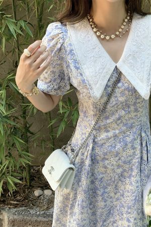 French-Style Floral Dress with Doll Collar and Waist-Cinching Design for Women - Elegant Summer Seaside Vacation Long Skirt