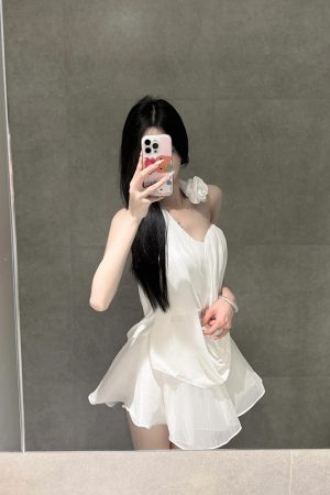 French-Style Floral Halter Top and Skirt Set for Women - Summer Vacation White Dress