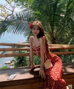 French-Style Floral Spaghetti Strap Dress for Women, Waist-Cinching, Elegant Design, Sweet & Spicy Short Skirt for Summer Beach Vacation