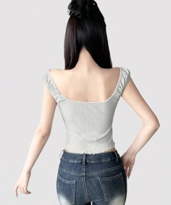French-Style Gray Low-Cut Edge Backless Camisole - 2025 Summer Minimalist Sleeveless Top for Women