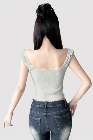 French-Style Gray Low-Cut Edge Backless Camisole - 2025 Summer Minimalist Sleeveless Top for Women