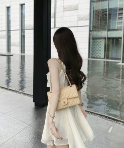 French-Style Halter Neck Rhinestone Chiffon Dress, Sleeveless Irregular Short Skirt, Fairy Waist-Defining for Summer Elegance