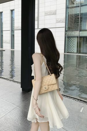 French-Style Halter Neck Rhinestone Chiffon Dress, Sleeveless Irregular Short Skirt, Fairy Waist-Defining for Summer Elegance
