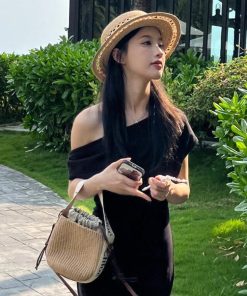 French-Style Hand-Woven Straw Flat-Top Sun Hat for Travel & Beach, Elegant Sun Protection Accessory, Light Luxury Gift Idea