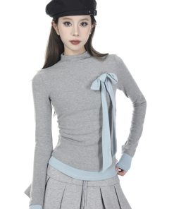 French-Style High-Neck Long Sleeve T-Shirt for Women - Slim Fit Faux Two-Piece Base Layer Top, 2025 Fashion Trend
