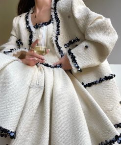 French-Style High Society Heavy Wool Coat and Short Evening Dress Set - Elegant Chic Fashion for Special Occasions