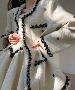 French-Style High Society Heavy Wool Coat and Short Evening Dress Set - Elegant Chic Fashion for Special Occasions