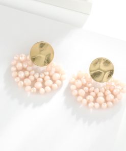 French-Style Hollow Fan-Shaped Glass Bead Earrings - Vintage Light Luxury Elegant Ear Accessories