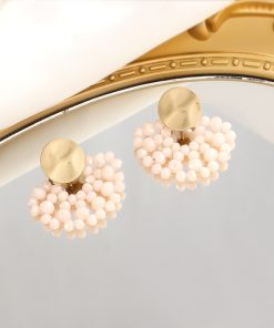 French-Style Hollow Fan-Shaped Glass Bead Earrings - Vintage Light Luxury Elegant Ear Accessories