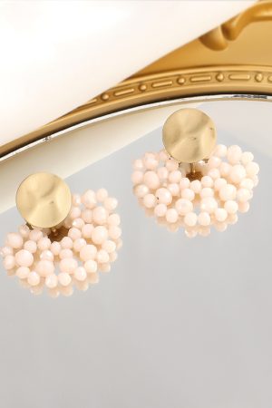 French-Style Hollow Fan-Shaped Glass Bead Earrings - Vintage Light Luxury Elegant Ear Accessories