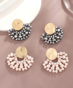 French-Style Hollow Fan-Shaped Glass Bead Earrings - Vintage Light Luxury Elegant Ear Accessories