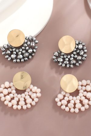French-Style Hollow Fan-Shaped Glass Bead Earrings - Vintage Light Luxury Elegant Ear Accessories