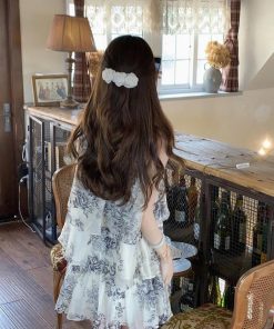 French-Style Ink Print Halter Sleeveless Dress Set for Women - Elegant Two-Piece Summer Outfit with Top and Skirt