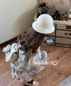 French-Style Ink Print Halter Sleeveless Dress Set for Women - Elegant Two-Piece Summer Outfit with Top and Skirt