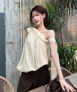 French-Style Irregular Off-Shoulder Sleeveless Top for Women - Flowing Strap Vest, Perfect for Summer Fashion