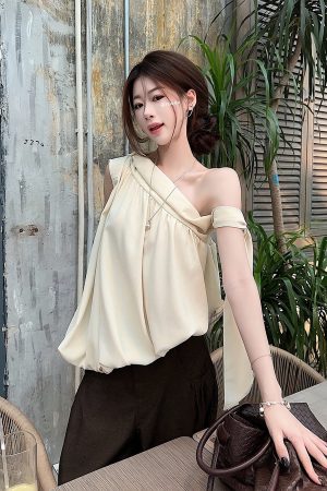 French-Style Irregular Off-Shoulder Sleeveless Top for Women - Flowing Strap Vest, Perfect for Summer Fashion