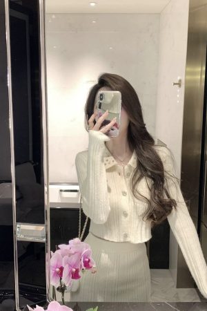 French-Style Knitted Dress Set for Women - Cardigan Top & Short Skirt, Two-Piece Spring Outfit, Elegant & Chic Fashion