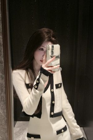 French Style Knitted Dress Set for Women - Waist-Cinching Short Skirt & Cardigan Two-Piece Suit for Autumn & Winter Fashion