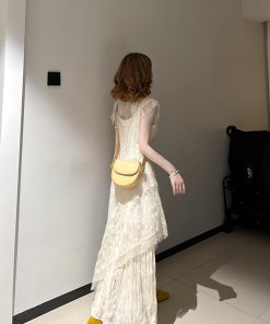 French-Style Lace Spliced Dress for Women - V-Neck Long Dress Perfect for Summer Beach Vacations, Fairy Aesthetic