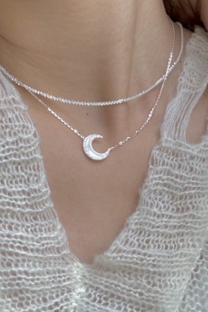 French Style Light Luxury Deep Sea Natural White Mother-of-Pearl Moon Necklace for Women, S925 Silver Clavicle Chain, Influencer Favorite