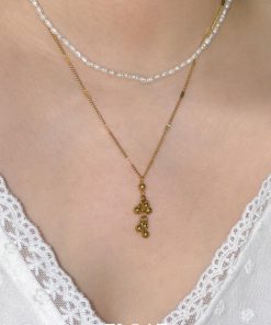 French-style Light Luxury Women's Necklace with Floating Metal Clavicle Chain and Small Ball Design