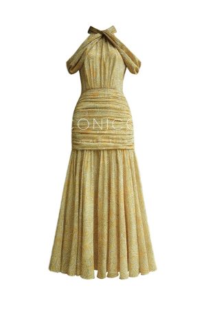 French-Style Off-Shoulder High-Waisted Slim Long Dress with Wheat Ears Design - Elegant Women's Fashion for 90s and Y2K Inspired Looks