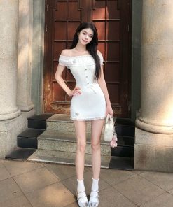 French-Style One-Shoulder Dress Set for Women, Waist-Cinching Elegant Top & Short Skirt for Summer Fashion