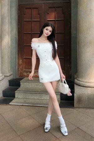 French-Style One-Shoulder Dress Set for Women, Waist-Cinching Elegant Top & Short Skirt for Summer Fashion