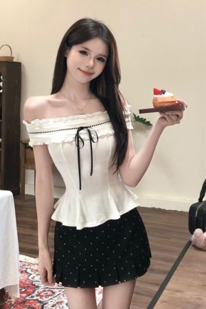 French-Style Polka Dot One-Shoulder Top and Skirt Set - Sweet Body-Shaping Summer Outfit for Women