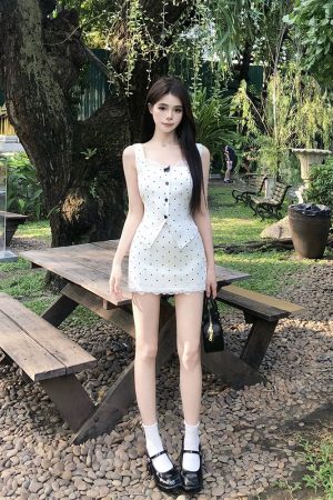 French-Style Polka Dot Two-Piece Dress Set for Women - Vest, Camisole Top & Short Skirt - Spring/Summer Fashion