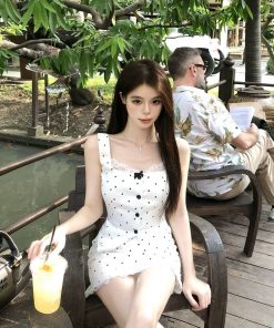 French-Style Polka Dot Two-Piece Dress Set for Women - Vest, Camisole Top & Short Skirt - Spring/Summer Fashion