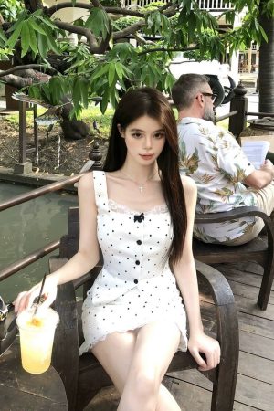 French-Style Polka Dot Two-Piece Dress Set for Women - Vest, Camisole Top & Short Skirt - Spring/Summer Fashion