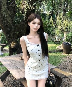 French-Style Polka Dot Two-Piece Dress Set for Women - Vest, Camisole Top & Short Skirt - Spring/Summer Fashion