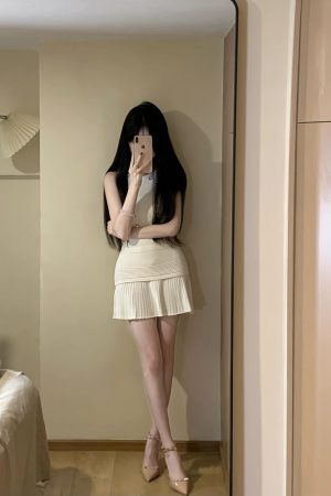 French-Style Pure Desire Dress Set for Women - Slim Fit Sleeveless Vest Top with Pleated Short Skirt - Chic Summer Fashion