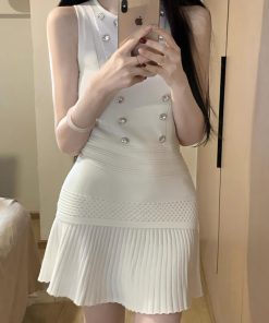 French-Style Pure Desire Dress Set for Women - Slim Fit Sleeveless Vest Top with Pleated Short Skirt - Chic Summer Fashion