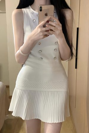French-Style Pure Desire Dress Set for Women - Slim Fit Sleeveless Vest Top with Pleated Short Skirt - Chic Summer Fashion