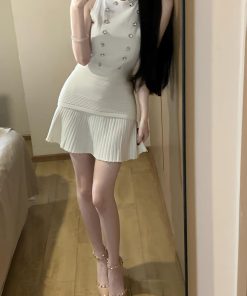 French-Style Pure Desire Dress Set for Women - Slim Fit Sleeveless Vest Top with Pleated Short Skirt - Chic Summer Fashion