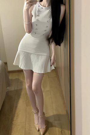 French-Style Pure Desire Dress Set for Women - Slim Fit Sleeveless Vest Top with Pleated Short Skirt - Chic Summer Fashion