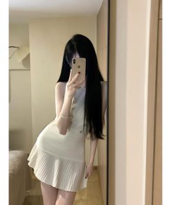 French-Style Pure Desire Dress Set for Women - Slim Fit Sleeveless Vest Top with Pleated Short Skirt - Chic Summer Fashion