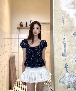 French-Style Ruffled Doll Short-Sleeve Shirt for Women with Puff Sleeves - Cute Vintage Fashion Top