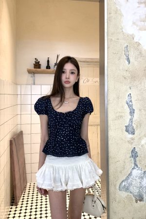 French-Style Ruffled Doll Short-Sleeve Shirt for Women with Puff Sleeves - Cute Vintage Fashion Top