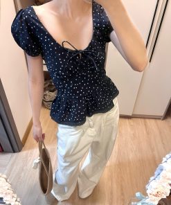 French-Style Ruffled Doll Short-Sleeve Shirt for Women with Puff Sleeves - Cute Vintage Fashion Top