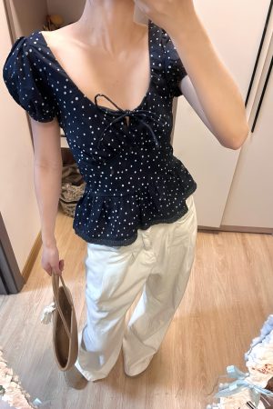 French-Style Ruffled Doll Short-Sleeve Shirt for Women with Puff Sleeves - Cute Vintage Fashion Top